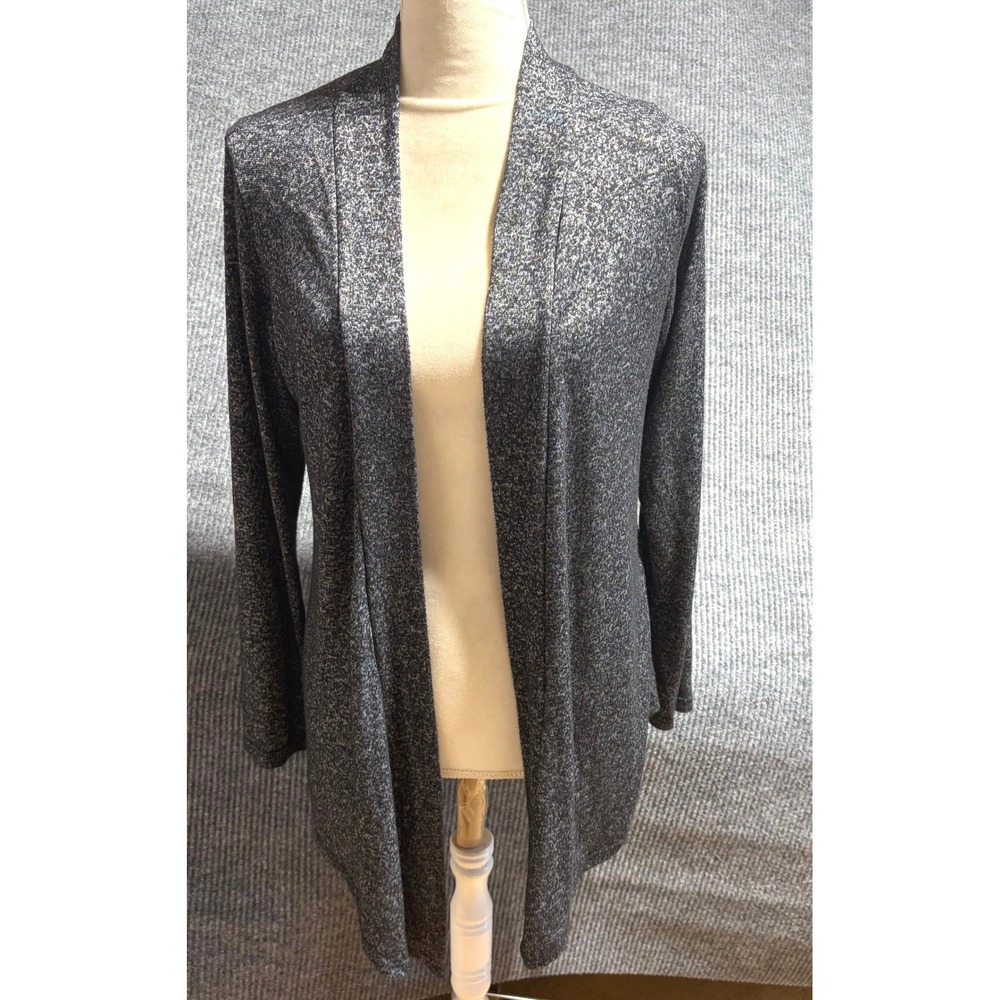 Pine Womens Space Dye Open Front Cardigan Black Gray Marled Knit Shawl Collar XL